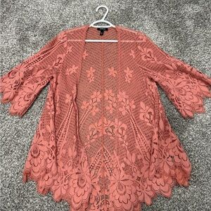 Torrid Coral Lace Open Cardigan